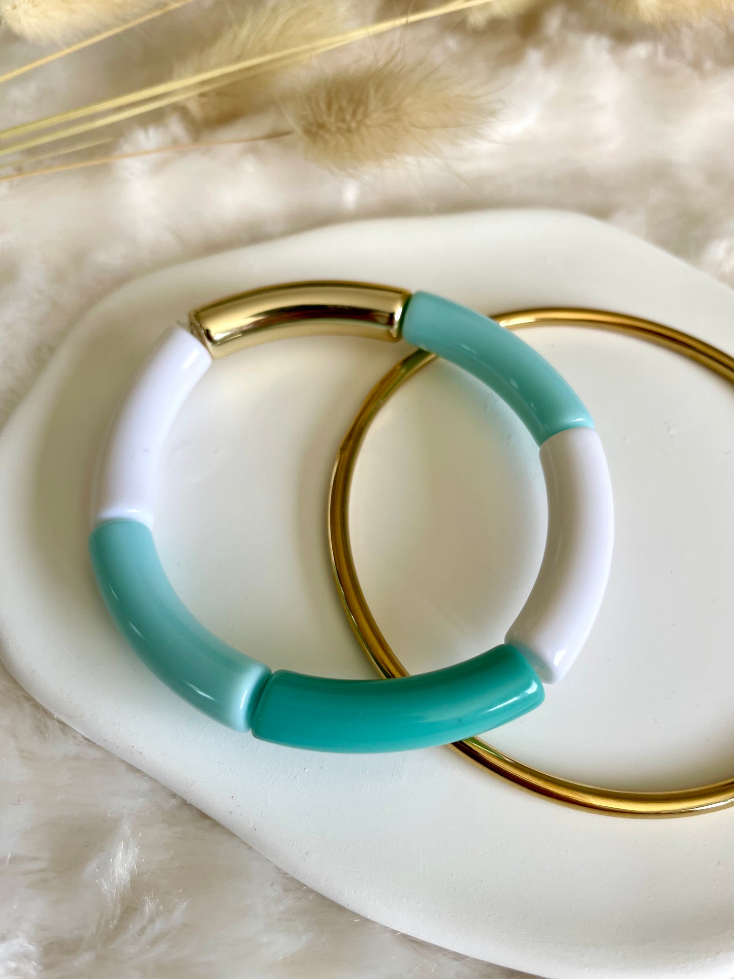 Bracelet perles tubes « bleu azur »