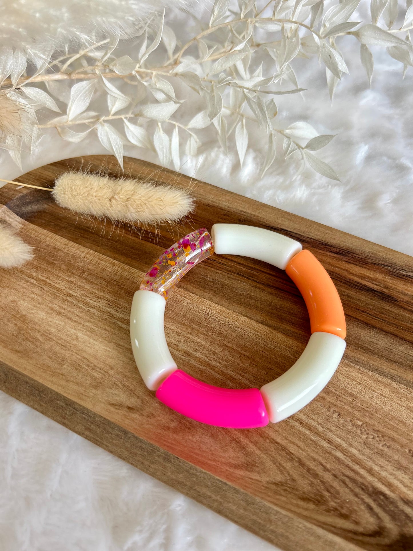 Bracelet perles tubes « Soleil Rosé »