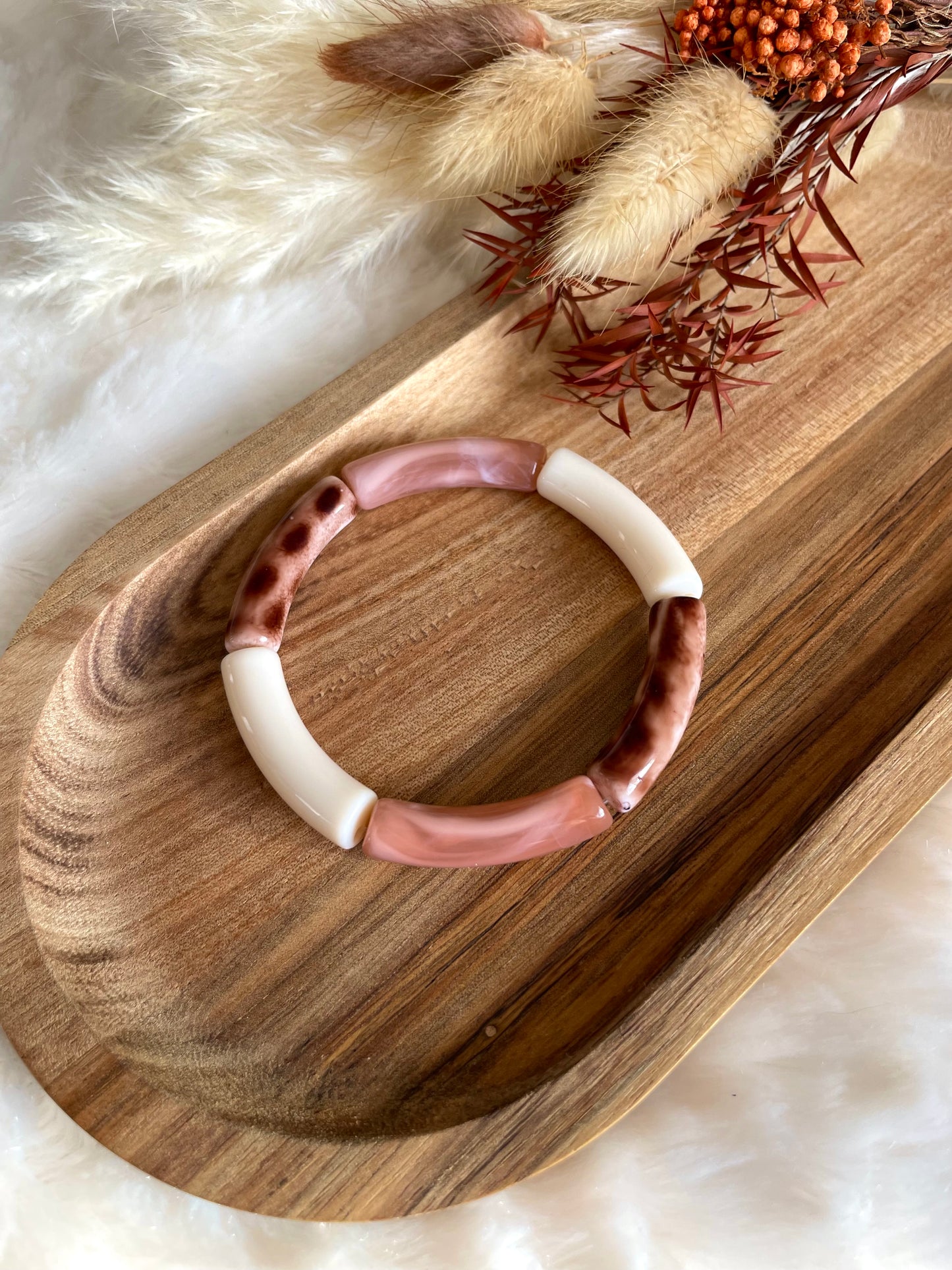 Bracelet perles tubes « poudre sauvage »