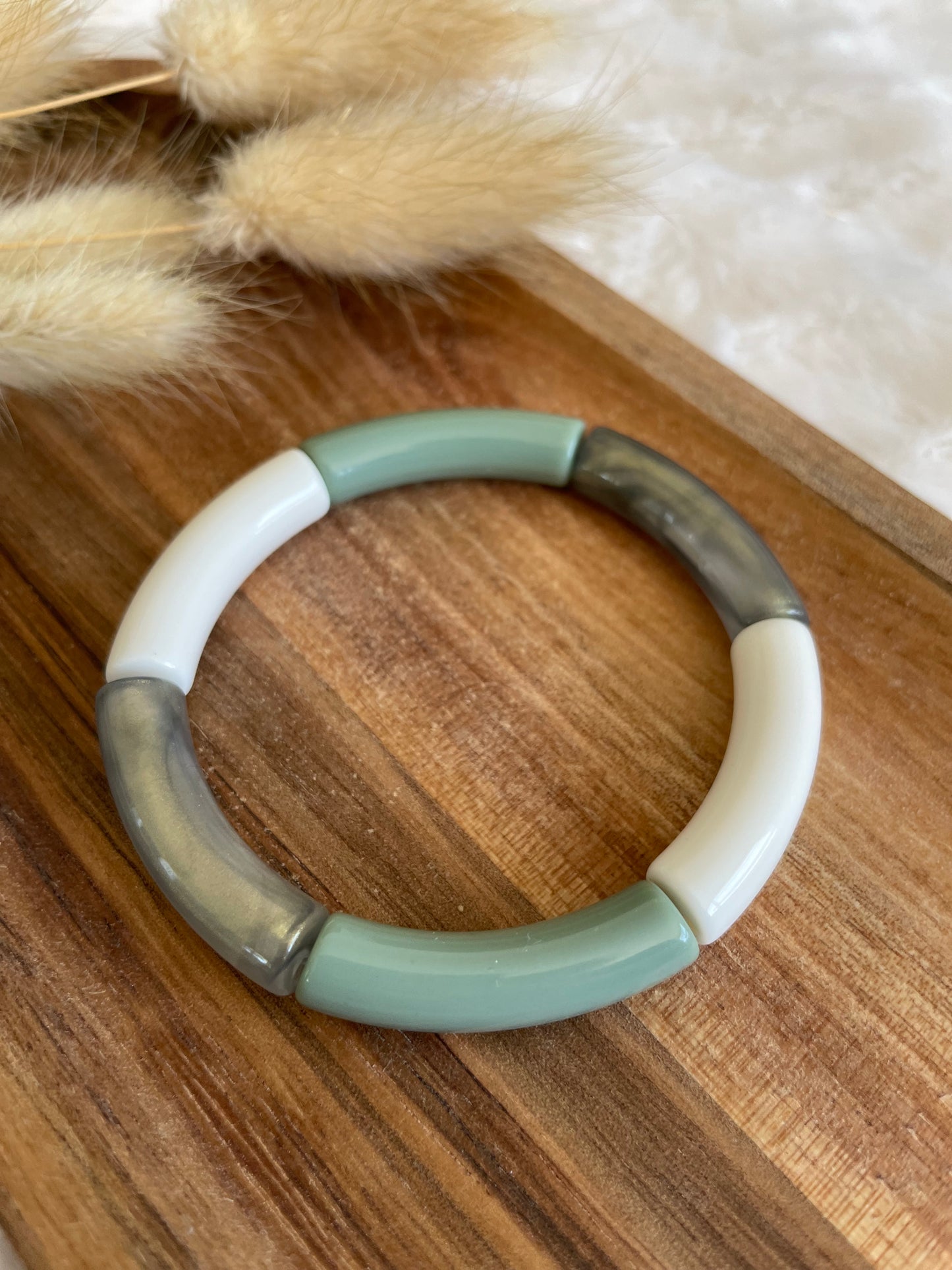 Bracelet perles tubes « kaki »