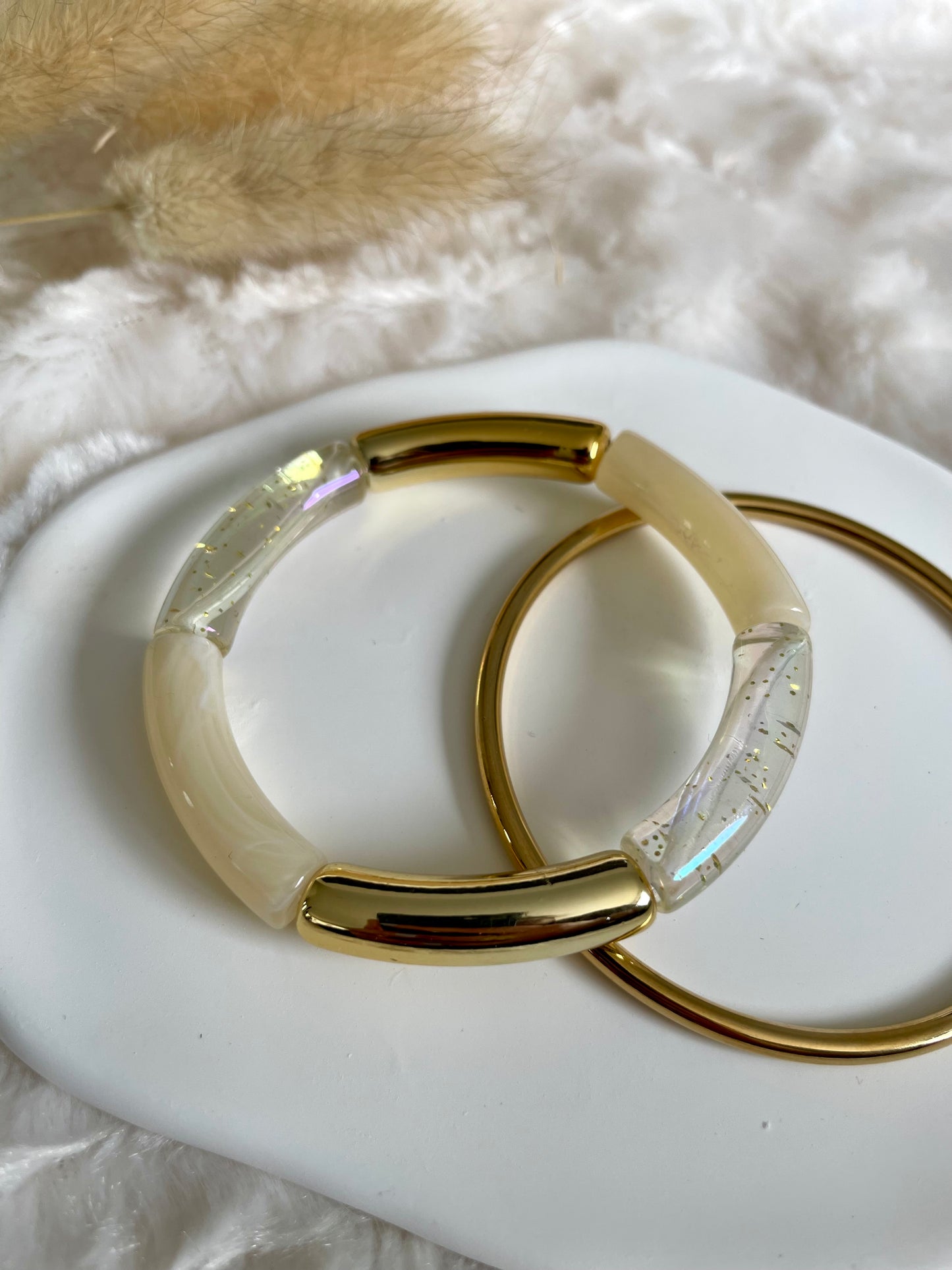 Bracelet perles tubes « beige »