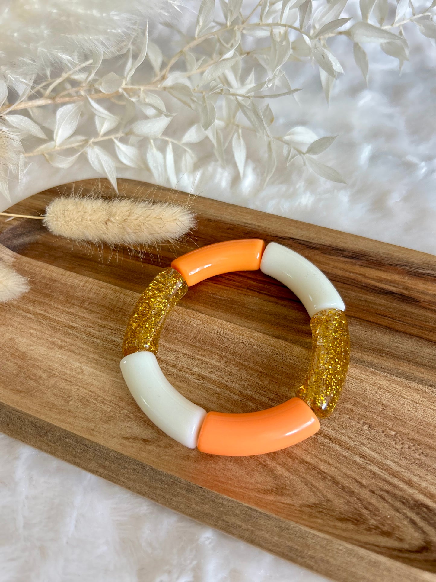 Bracelet perles tubes « soleil pailleté »
