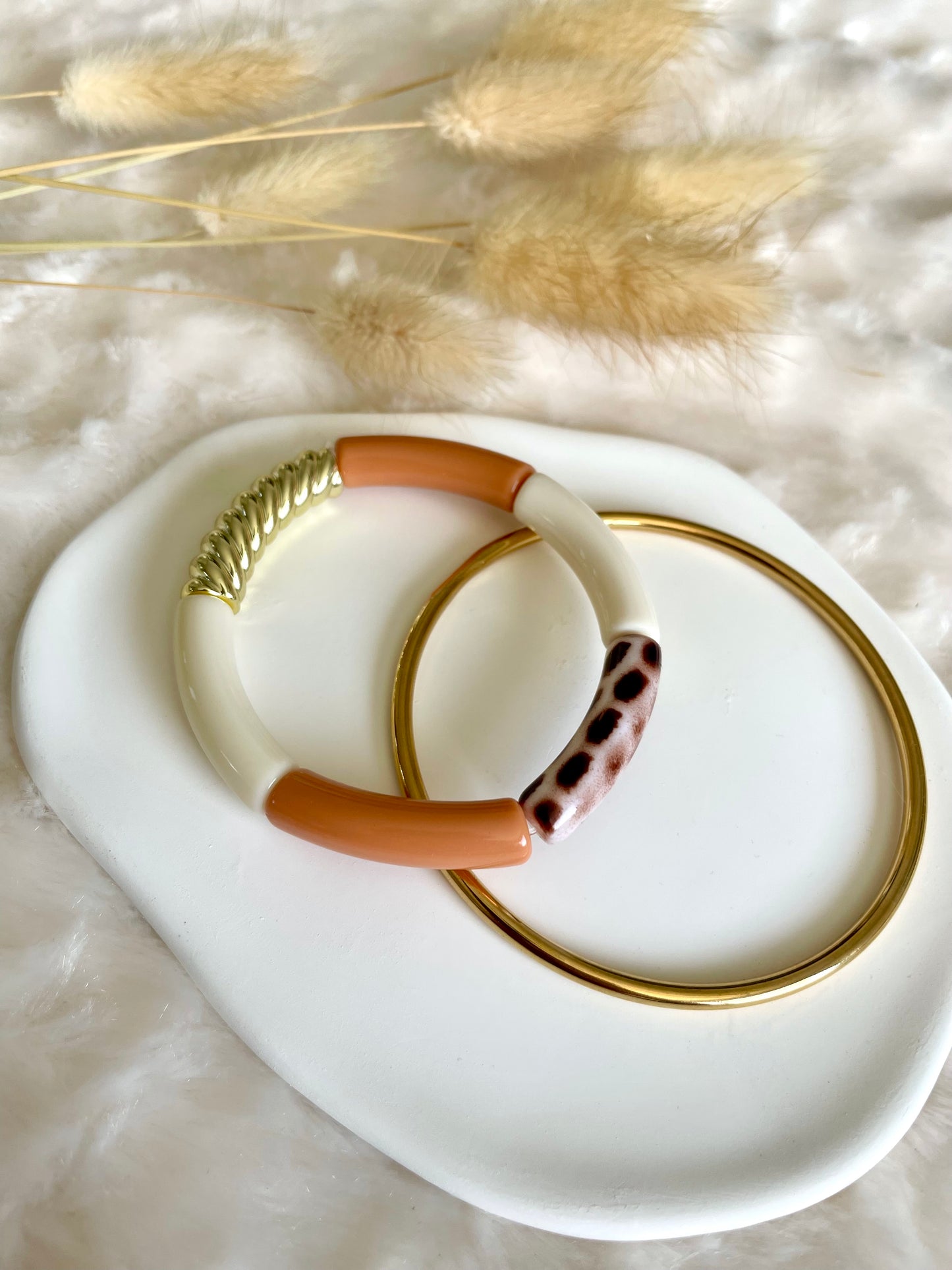 Bracelet perles tubes « terracotta et léopard »
