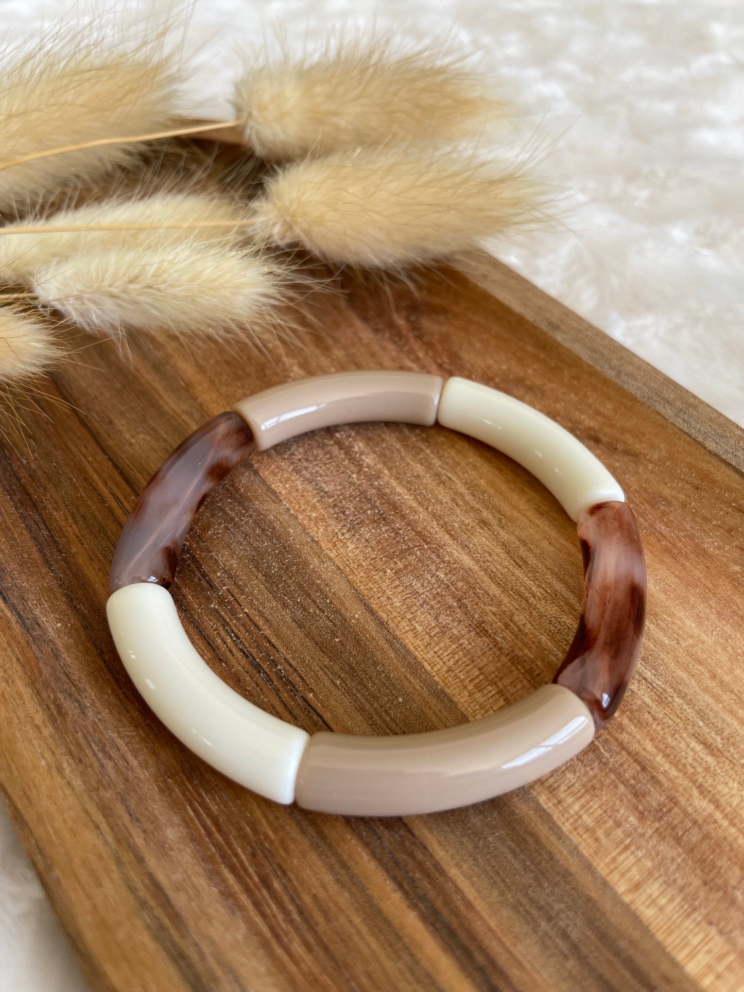 Bracelet perles tubes « marron »