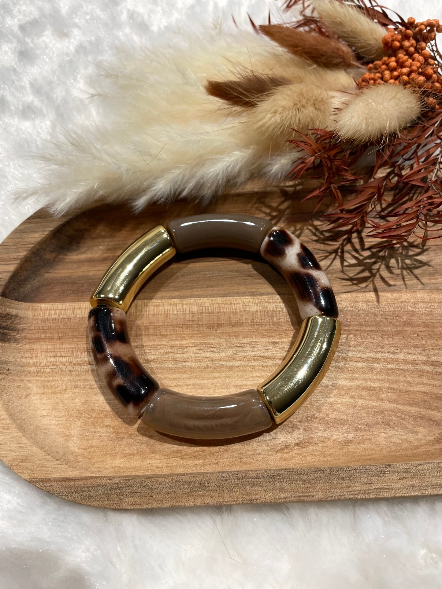 Bracelet perles tubes « moka »