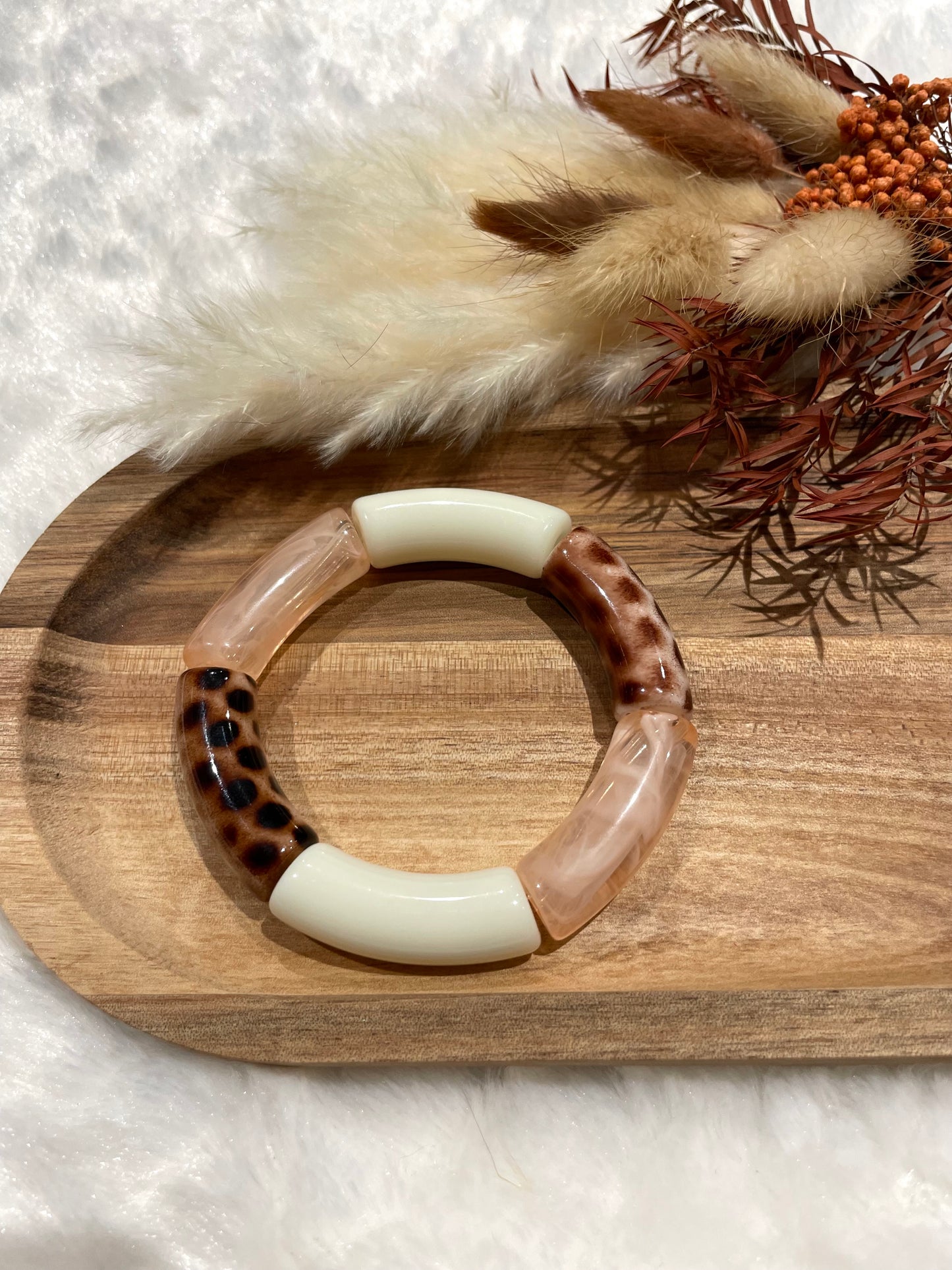 Bracelet perles tubes « rose praliné »