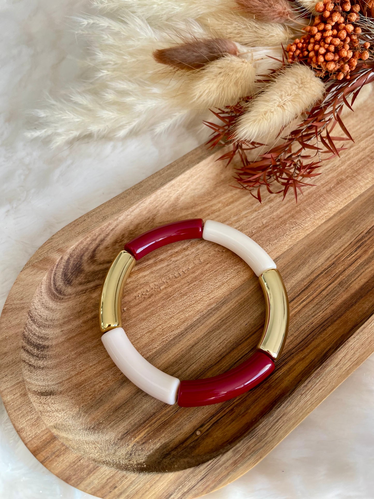 Bracelet perles tubes « éclat bordeaux »