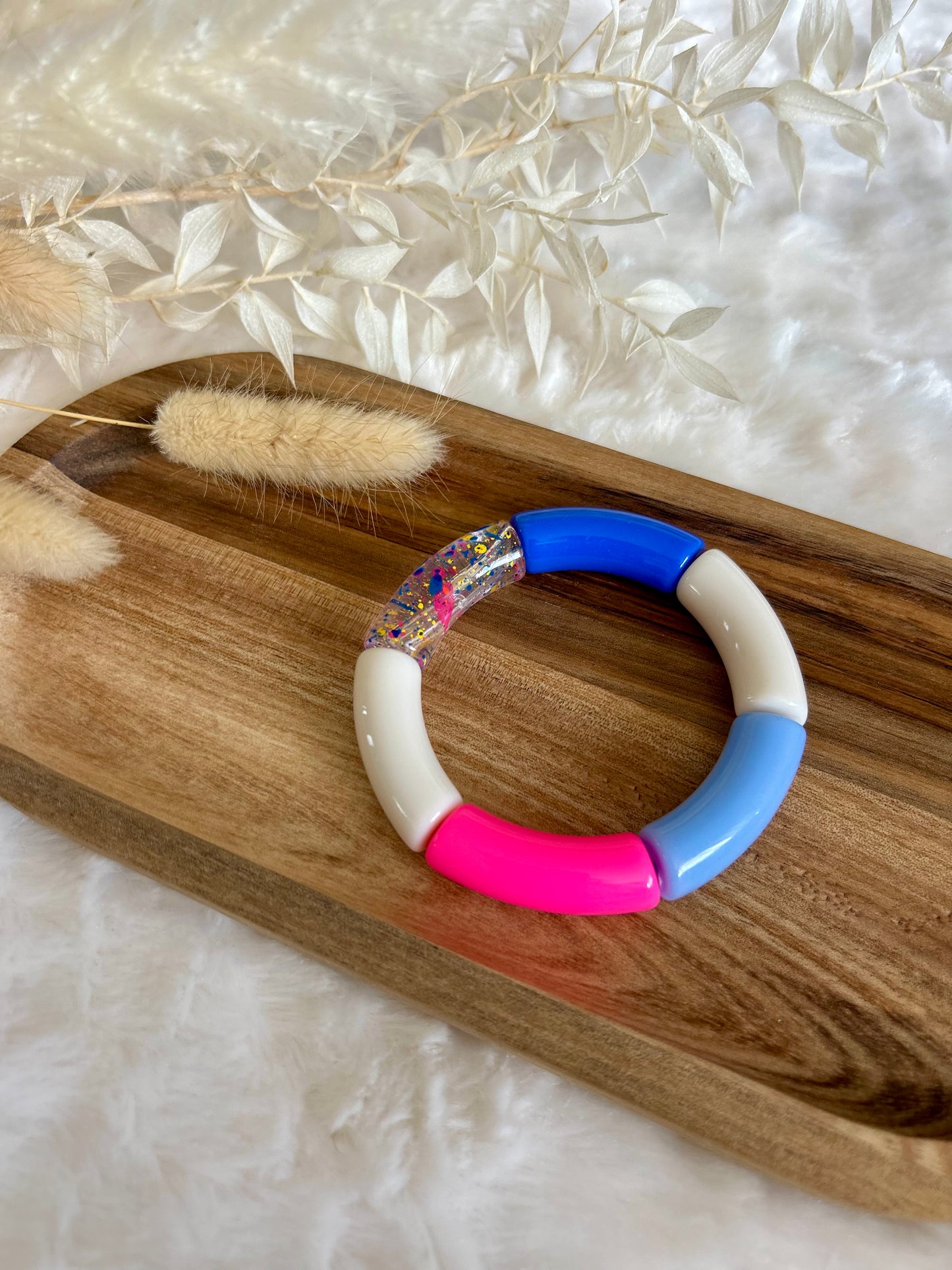 Bracelet perles tubes « Océan Rose »
