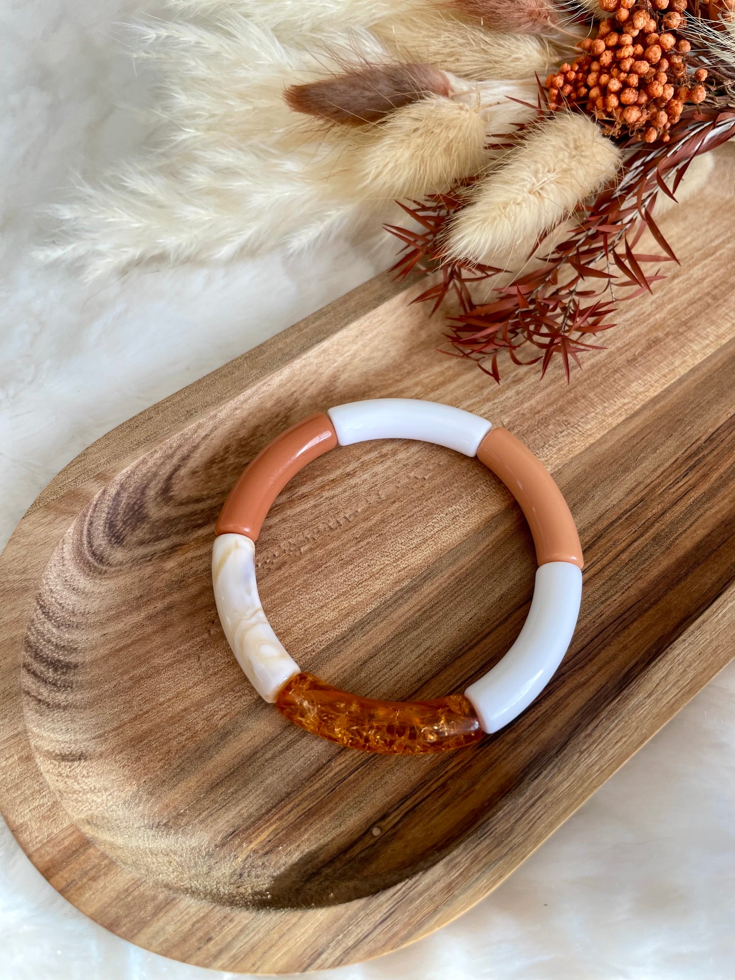 Bracelet perles tubes « douce argile »