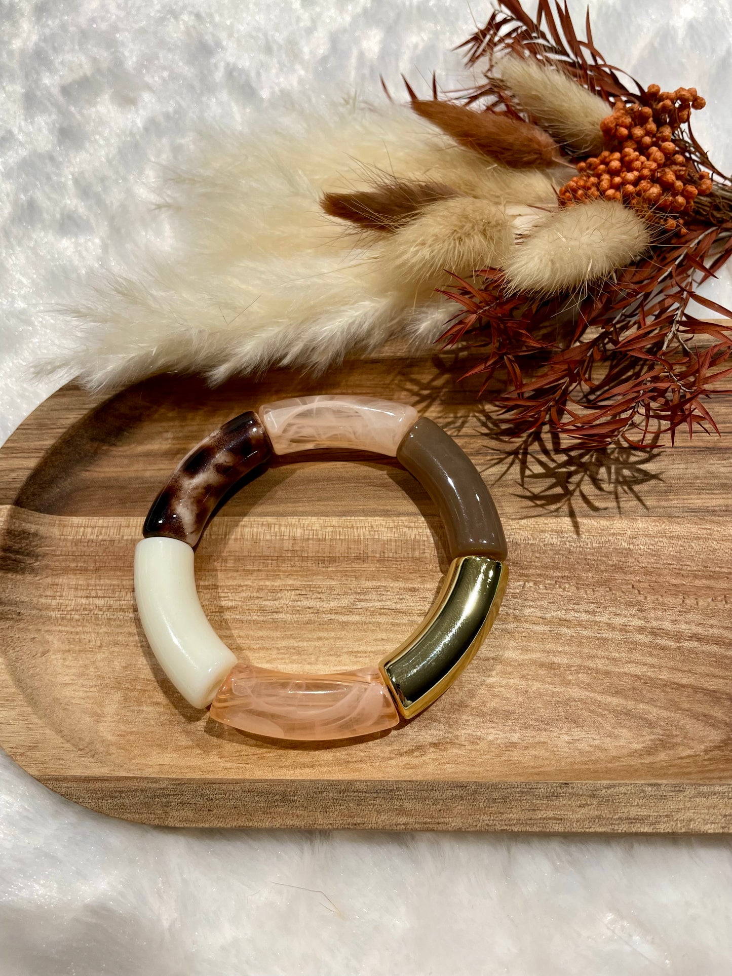 Bracelet perles tubes « velours rosé »