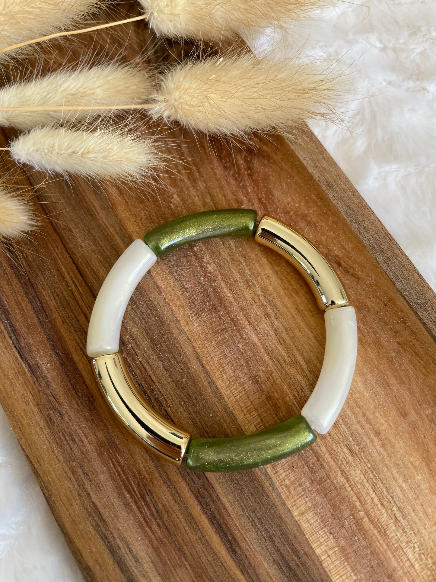 Bracelet perles tubes « olive »