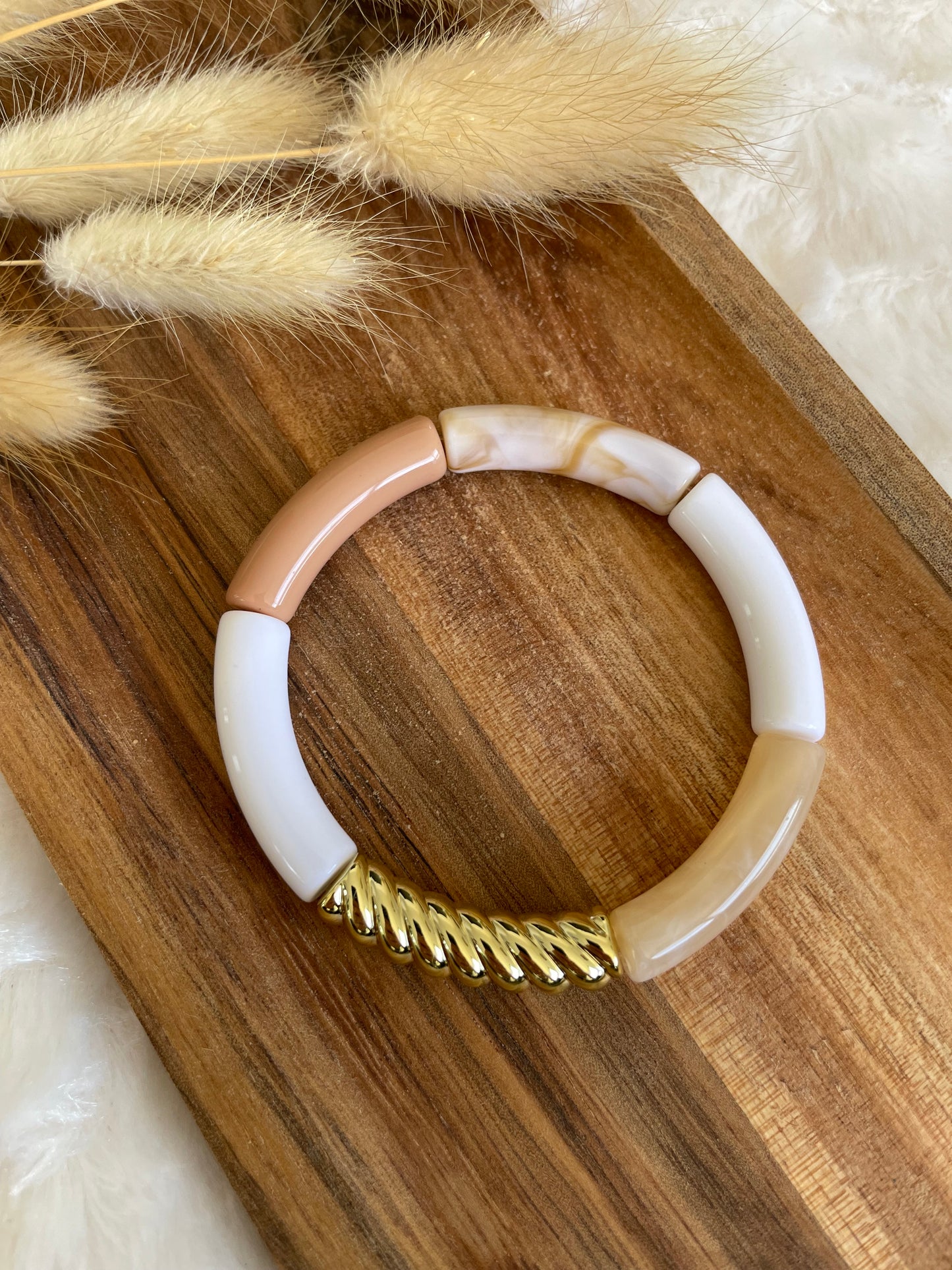 Bracelet perles tubes « beige »