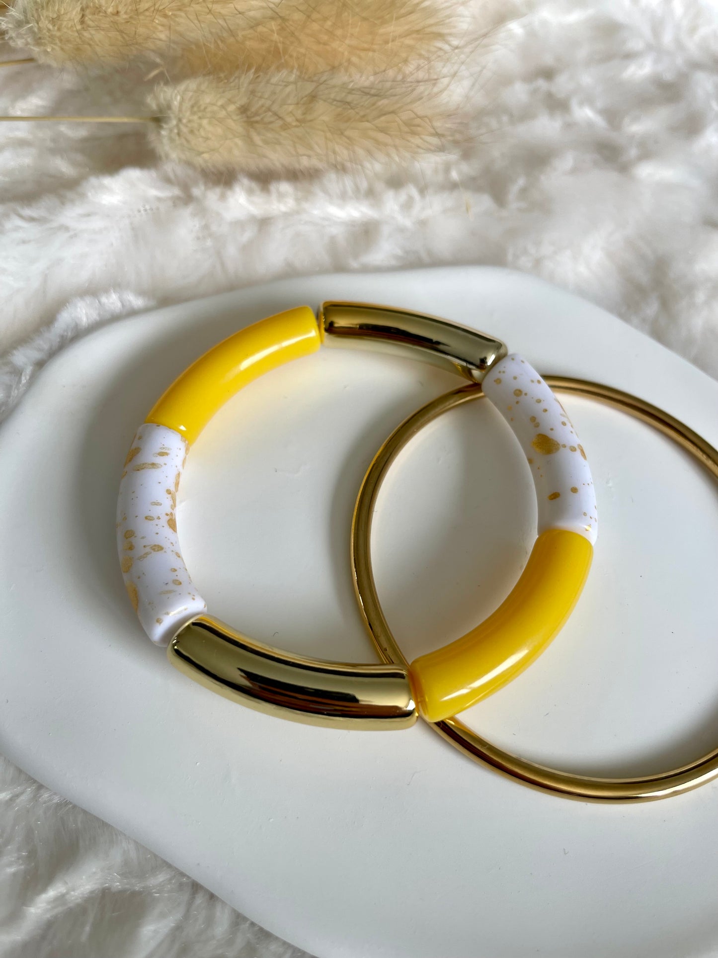 Bracelet perles tubes « jaune »