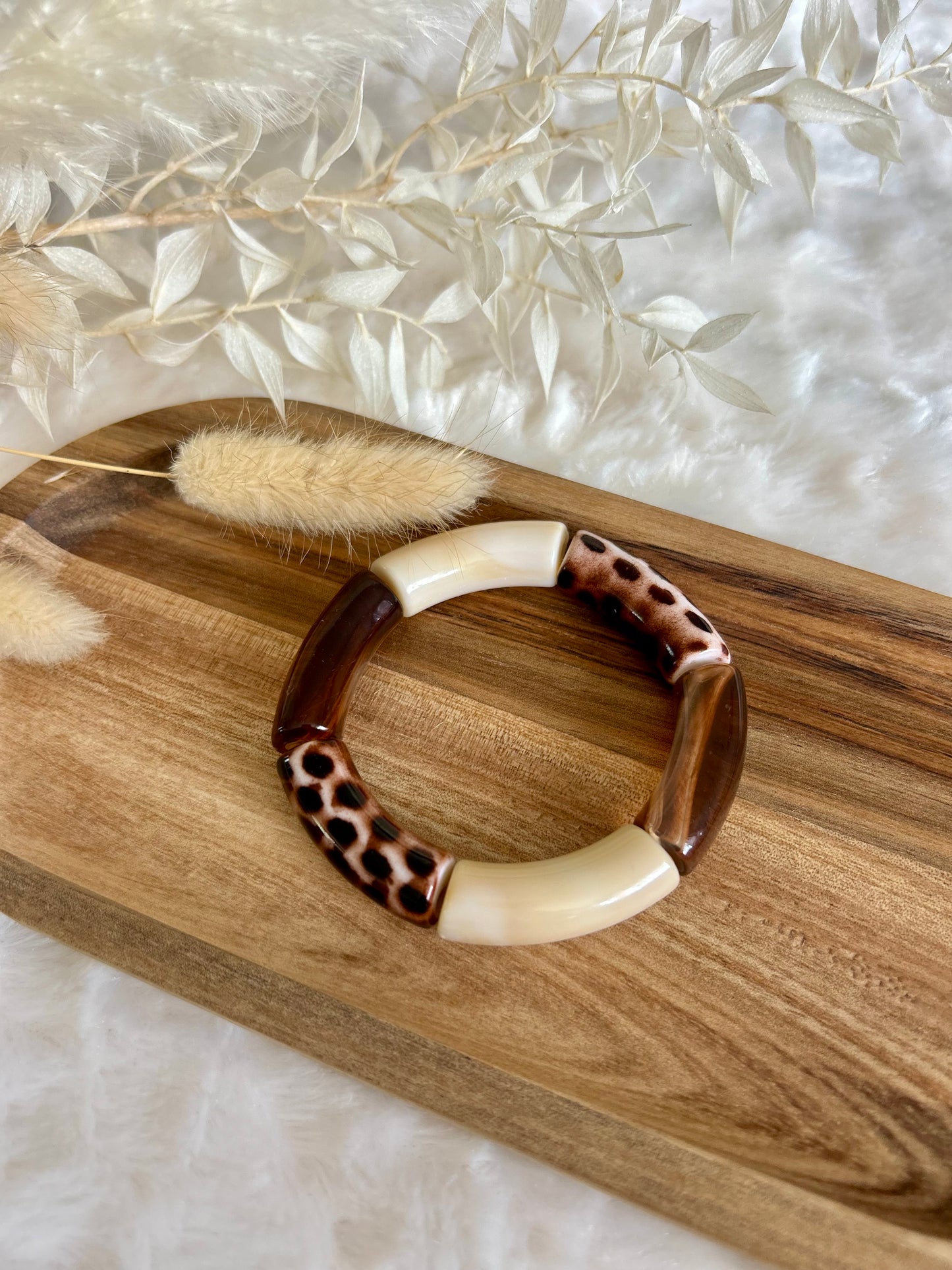 Bracelet perles tubes « noisette choco »