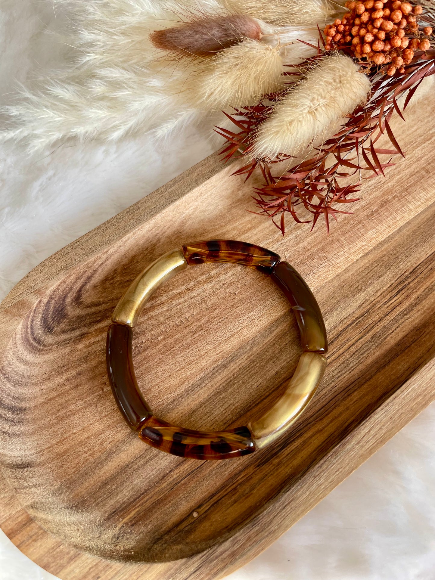 Bracelet perles tubes « sauvage cacao »