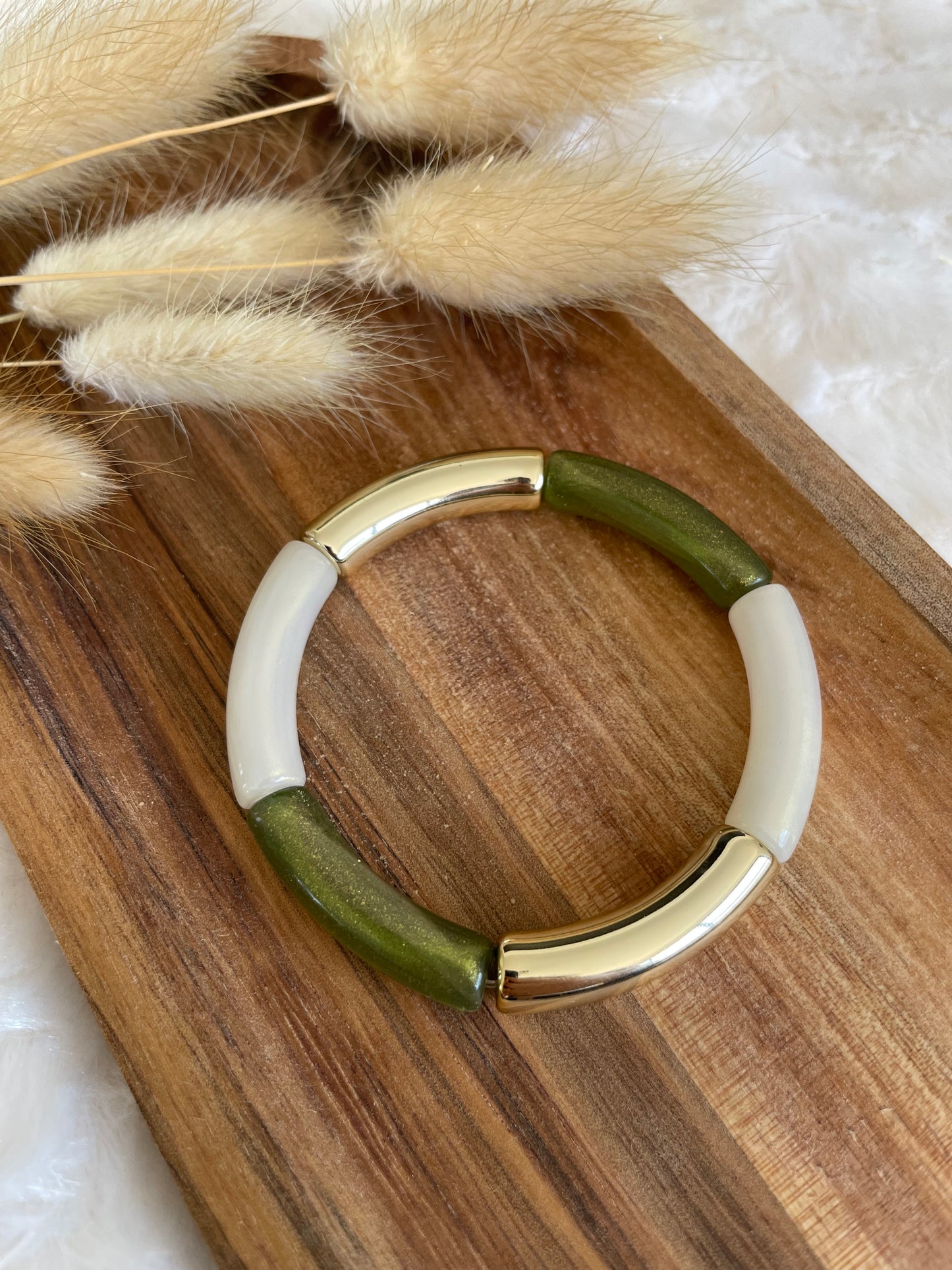 Bracelet perles tubes « olive »