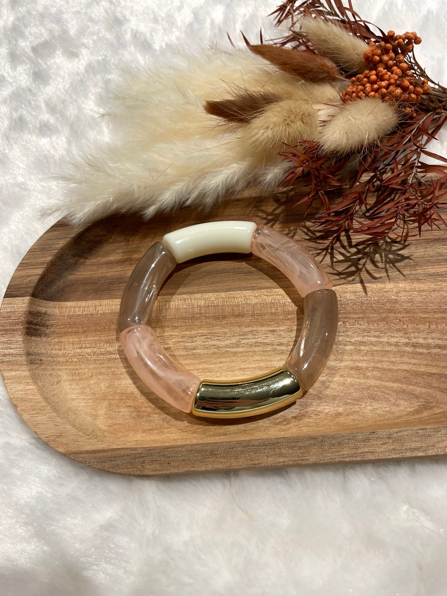 Bracelet perles tubes « quartz rosé et brun »