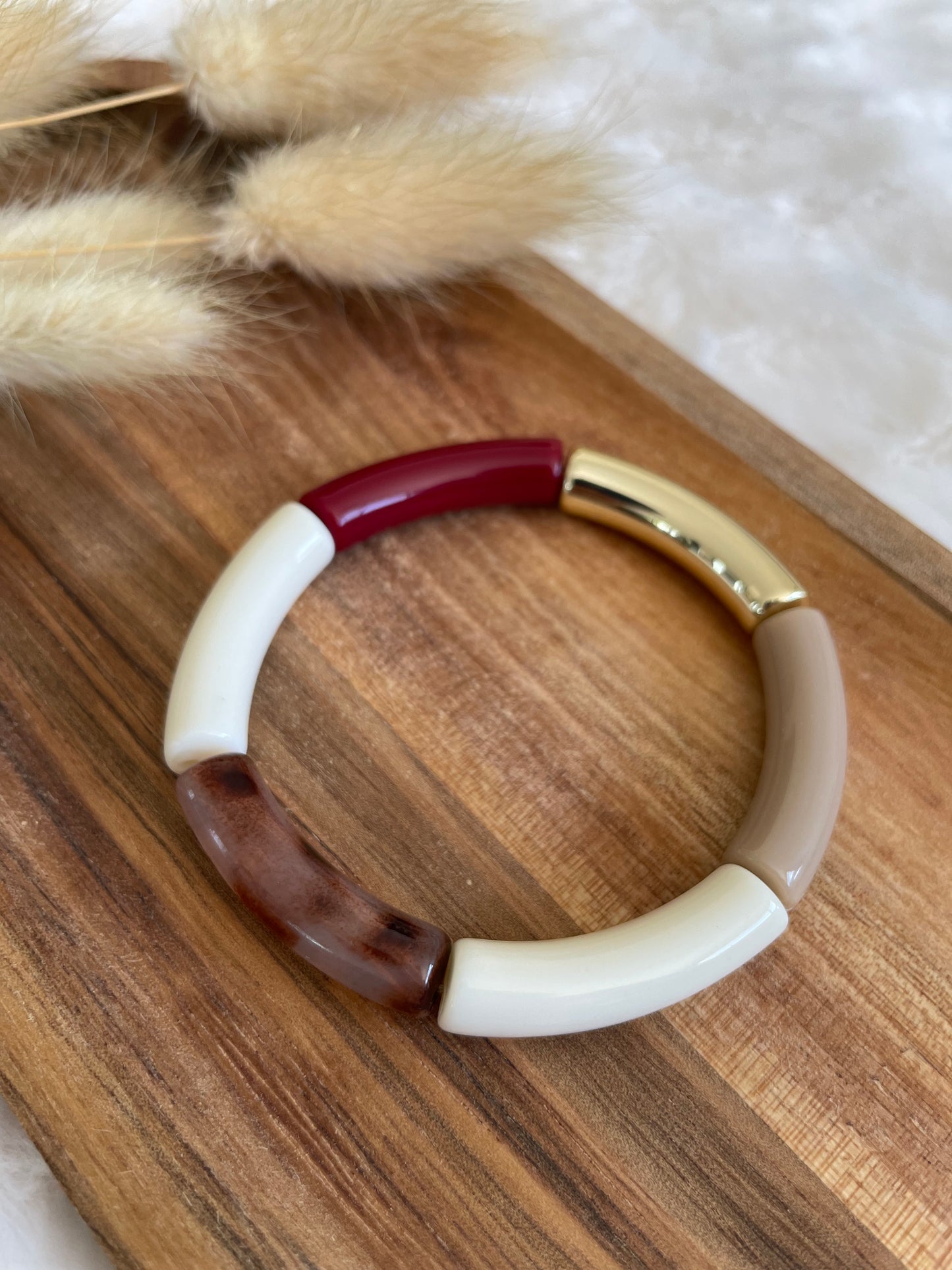 Bracelet perles tubes « bordeaux »