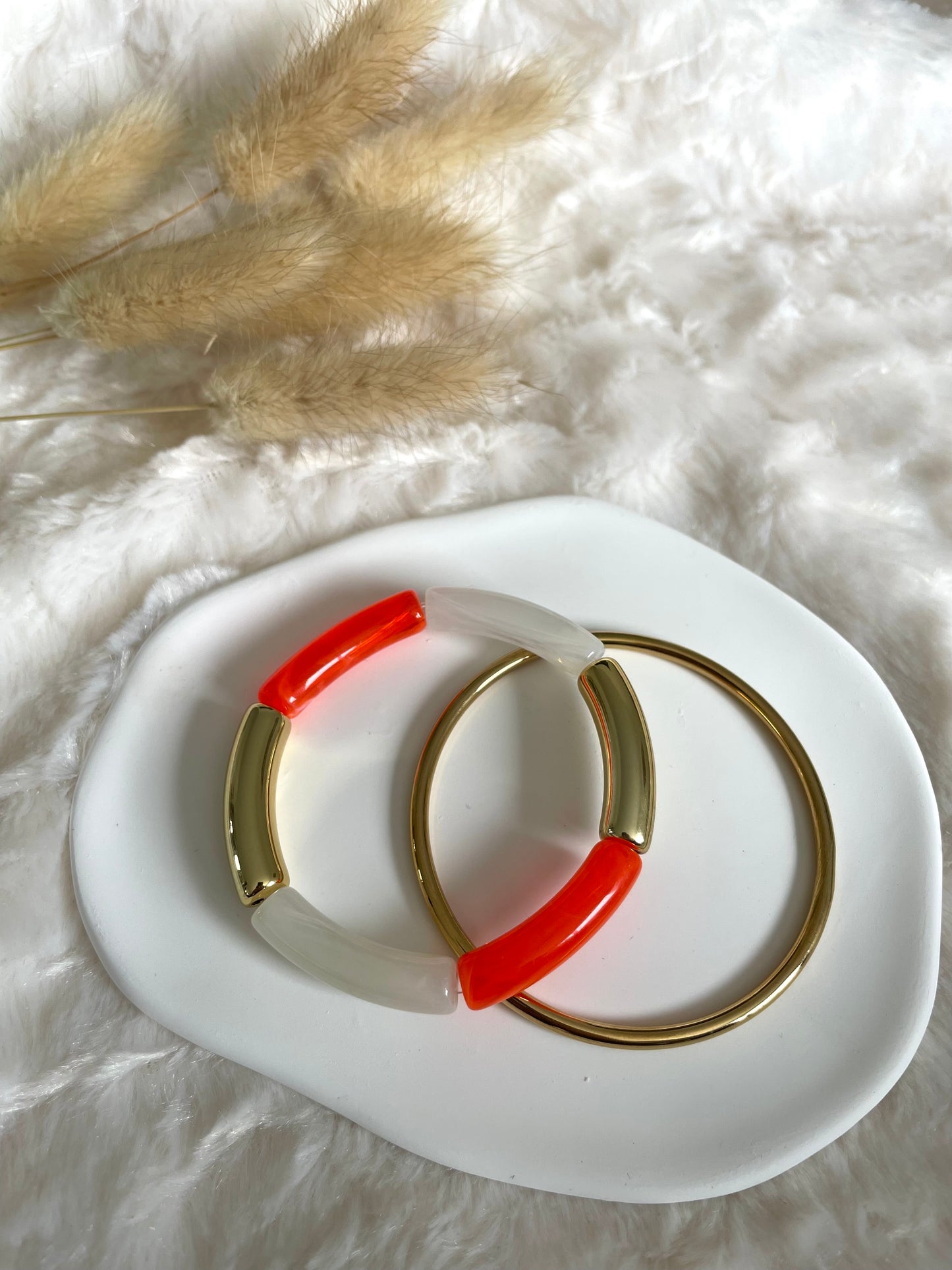 Bracelet perles tubes « orange sanguine »