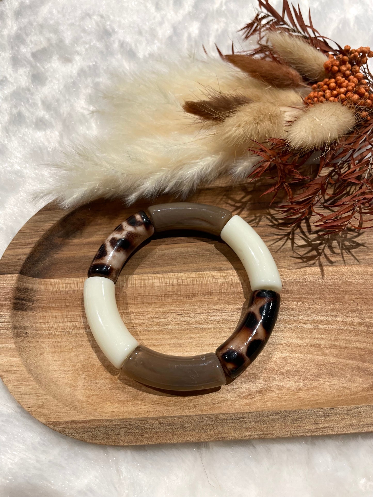 Bracelet perles tubes « noisette »