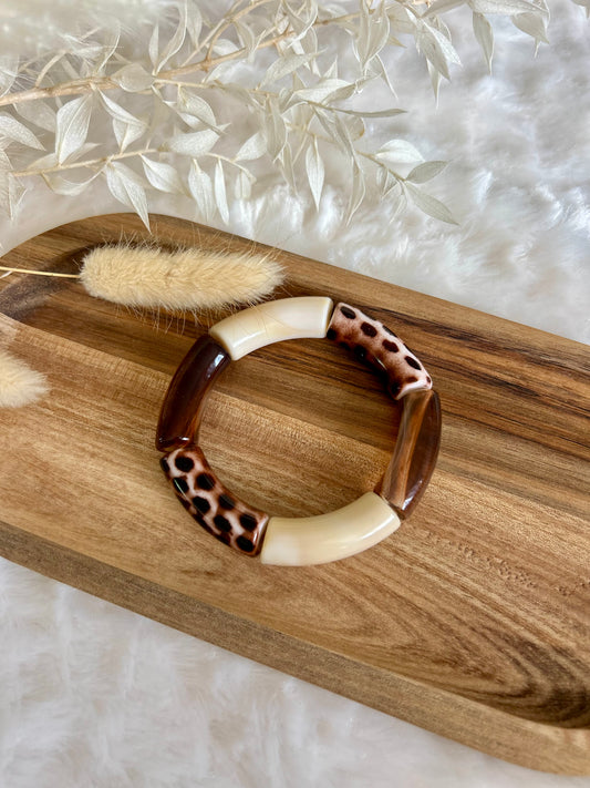 Bracelet perles tubes « noisette choco »