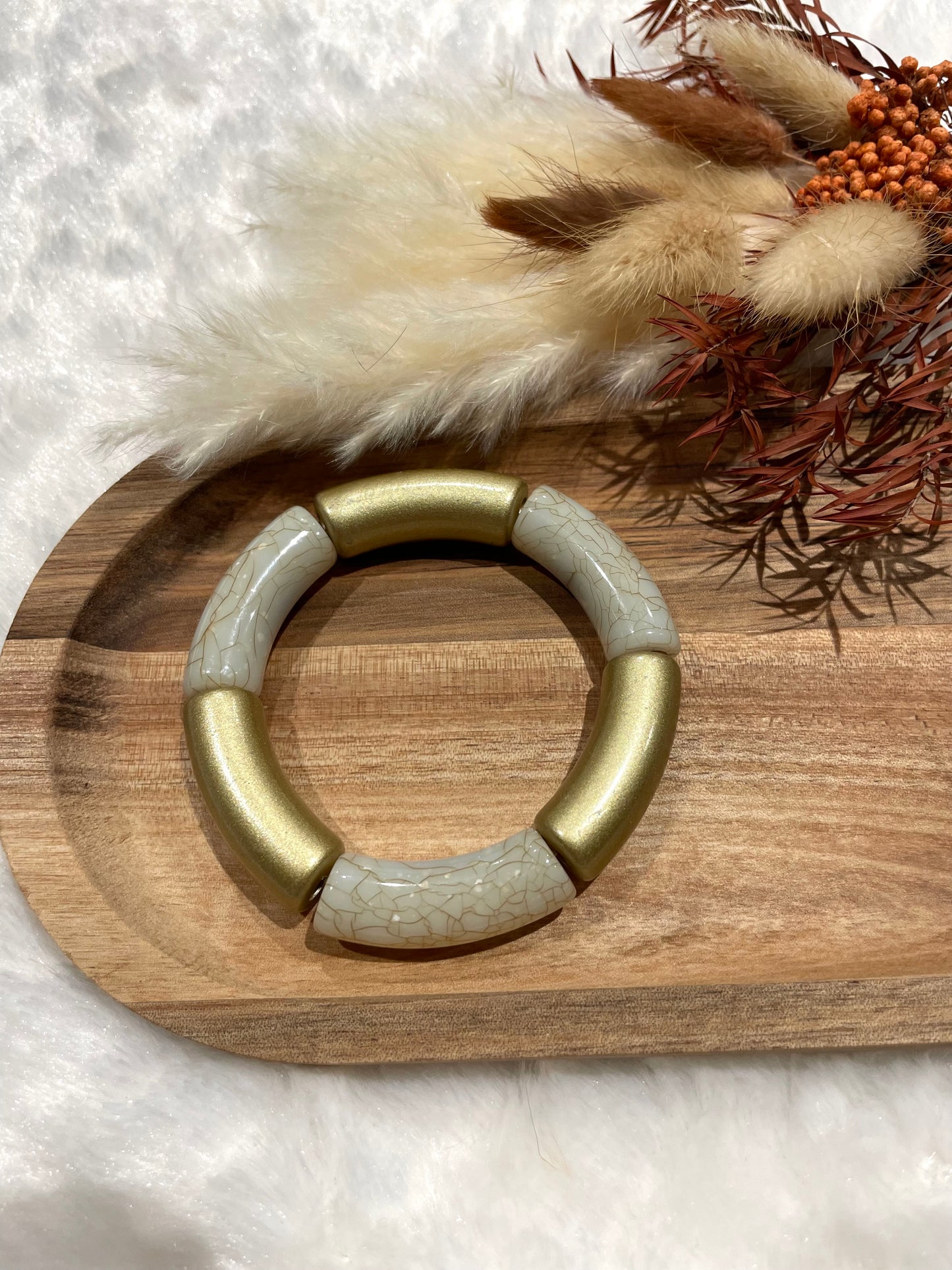 Bracelet perles tubes « ivoire sable »