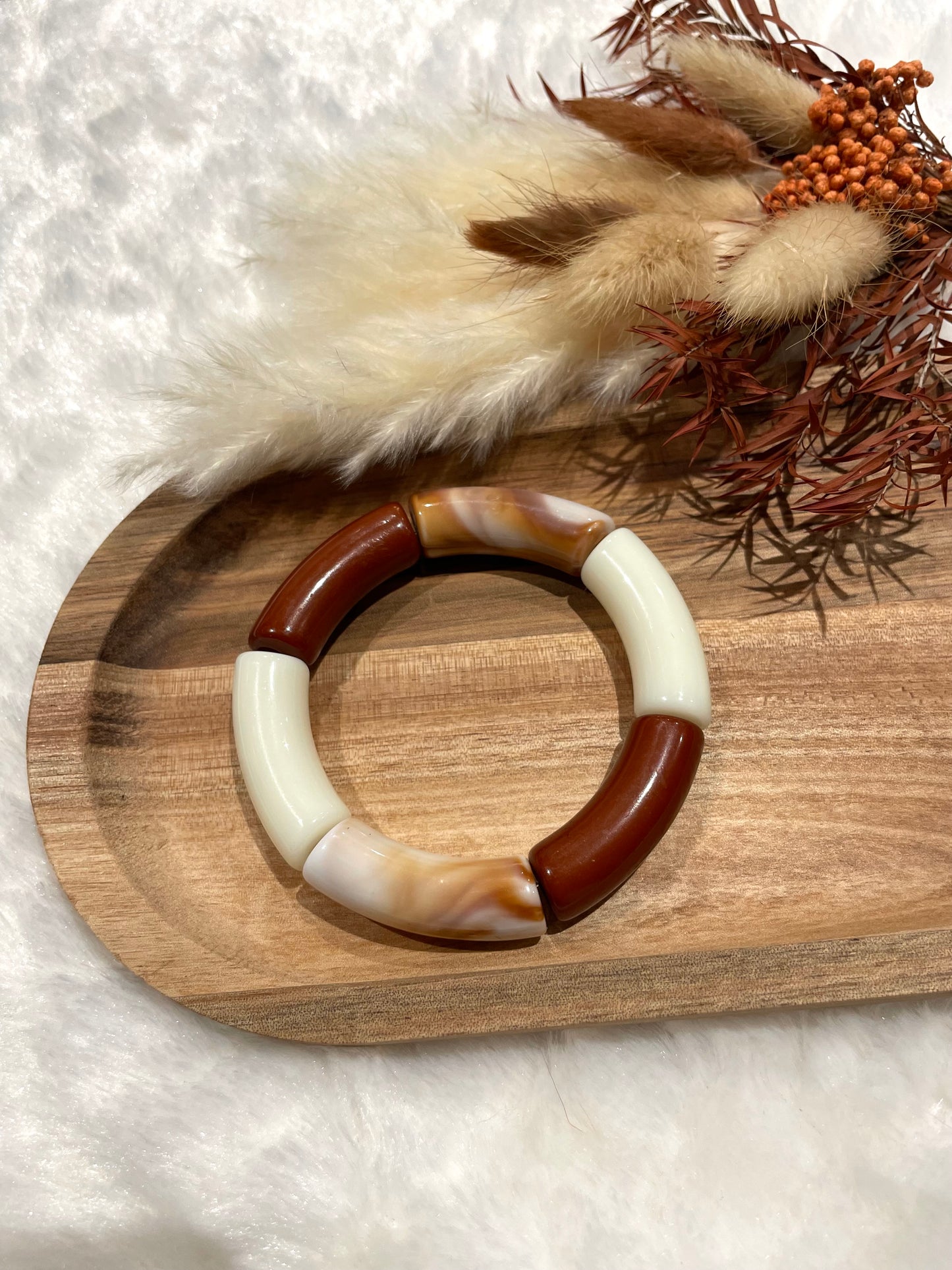 Bracelet perles tubes « ocre sauvage »