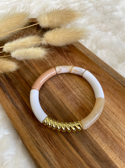 Bracelet perles tubes « beige »