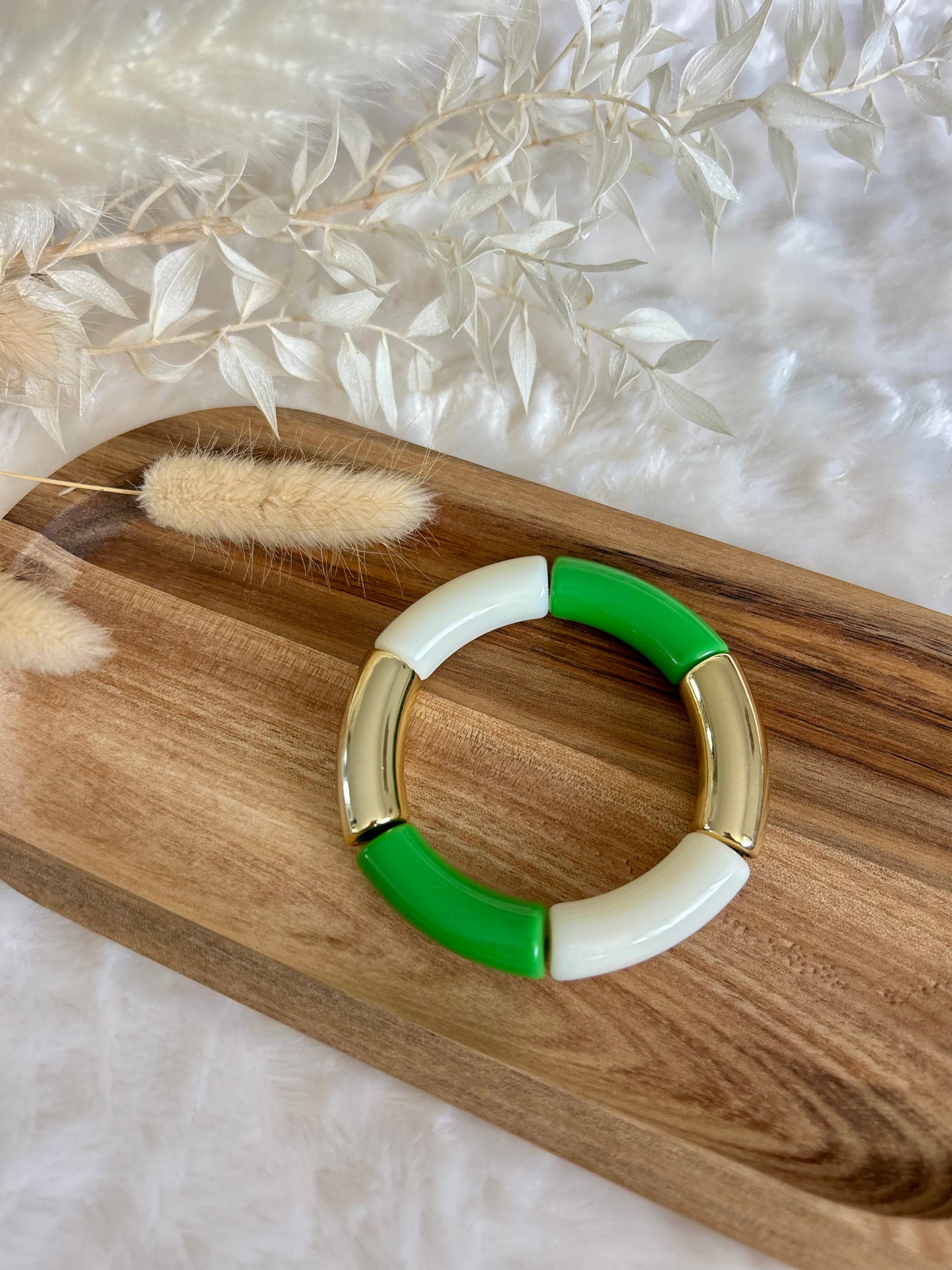 Bracelet perles tubes « vert précieux »