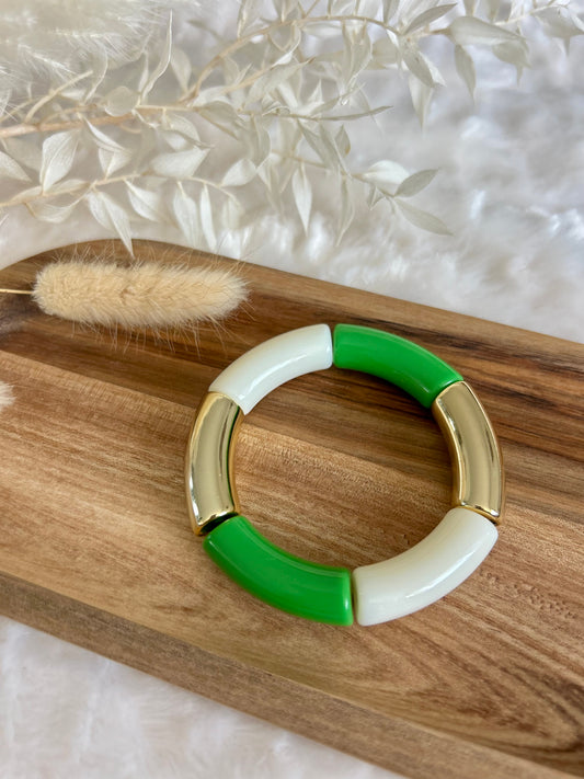 Bracelet perles tubes « vert précieux »
