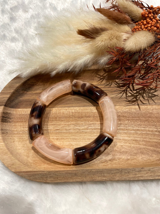 Bracelet perles tubes « moka rosé »