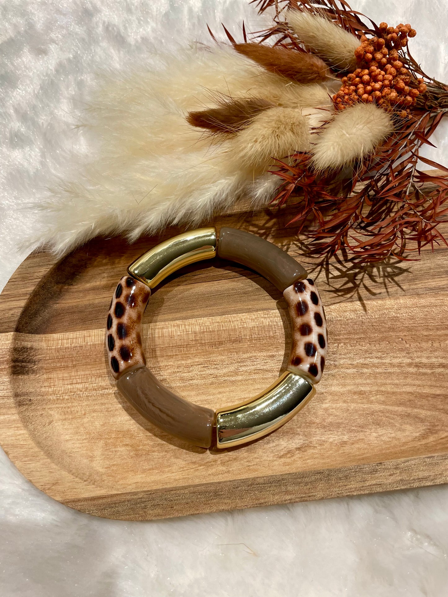 Bracelet perles tubes « praliné »