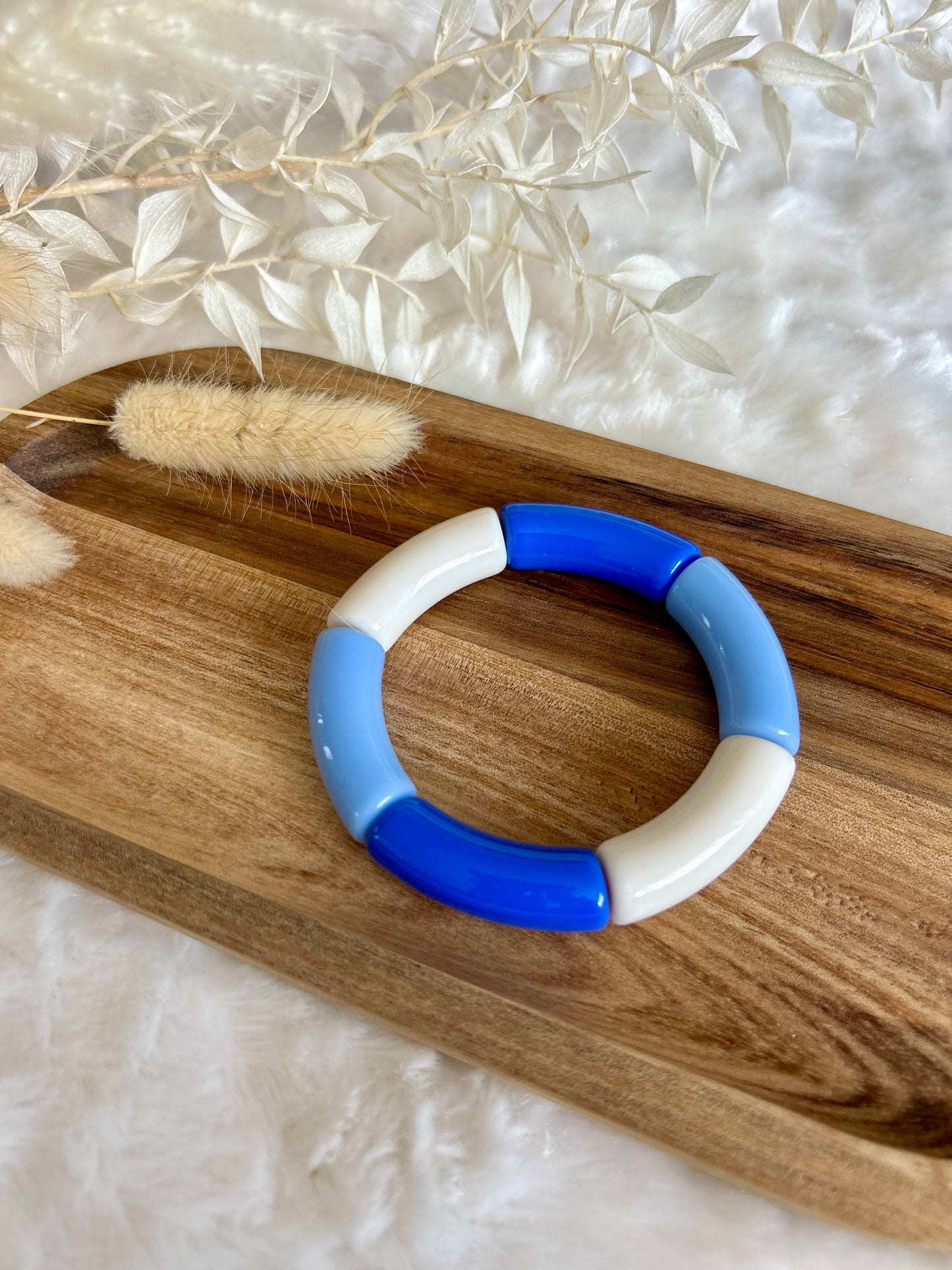 Bracelet perles tubes « bleu élégance »