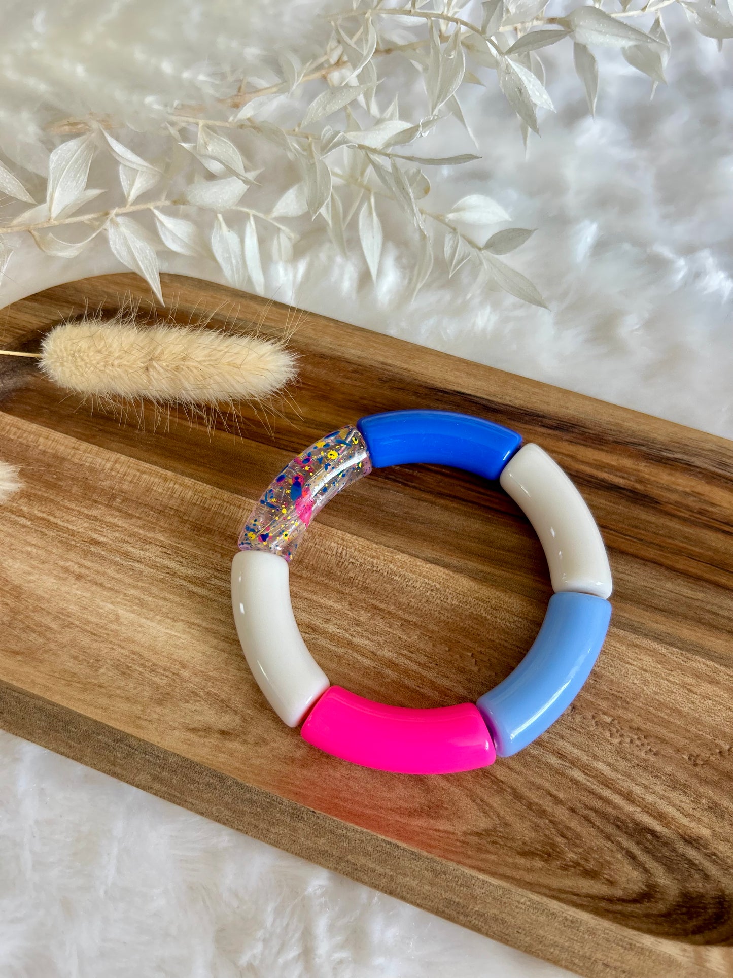 Bracelet perles tubes «  Océan Rose »