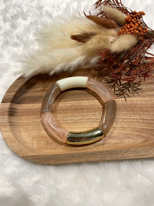 Bracelet perles tubes « quartz rosé et brun »